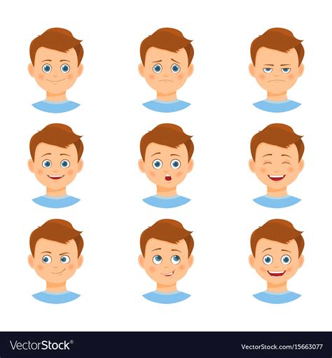 Set Of Boy Emotions Royalty Free Vector Image Vectorstock