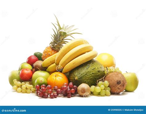 A Huge Pile Of Fresh Fruits On A White Background Royalty Free Stock