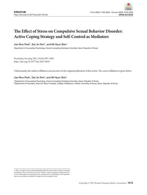 Pdf The Effect Of Stress On Compulsive Sexual Behavior Disorder Active Coping Strategy And