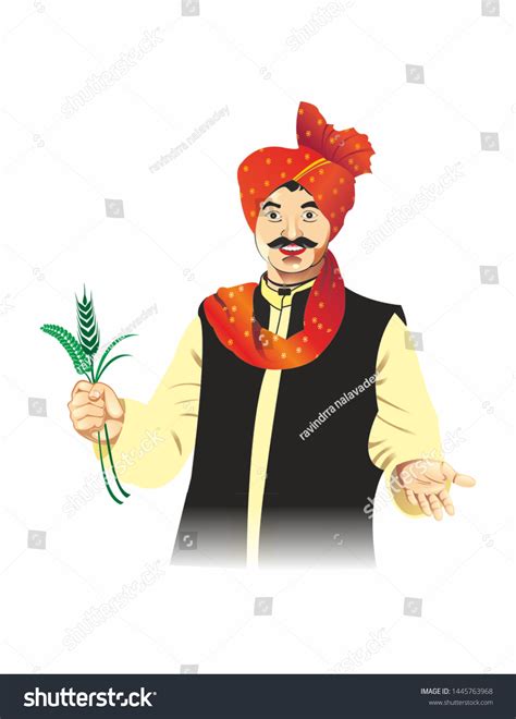 Happy Indian Farmer Vector Illustration Ilustrações Stock 1445763968