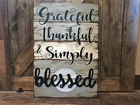 Grateful Thankful And Simply Blessed Wooden Sign Rustic
