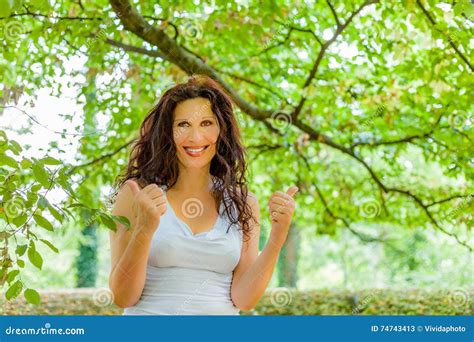 Cute Mature Woman Showing Thumbs Up Stock Image Image Of Happiness