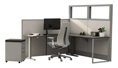 Grey Cypress Sit To Standing Height Adjustable Cubicle Desk With