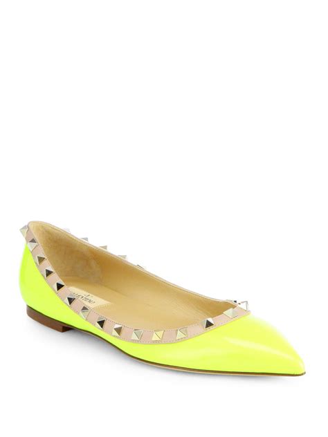 Lyst Valentino Rockstud Patent Leather Ballet Flats In Yellow