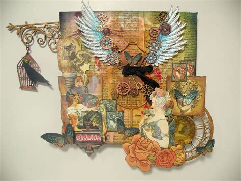 Gorgeous Steampunk Altered Canvas W Dictionary Pgs As Background