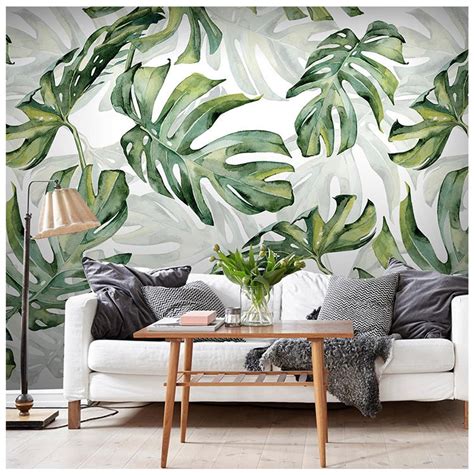 Rainforest Tropical Green Leaves Wallpaper Wall Murals Etsy Green