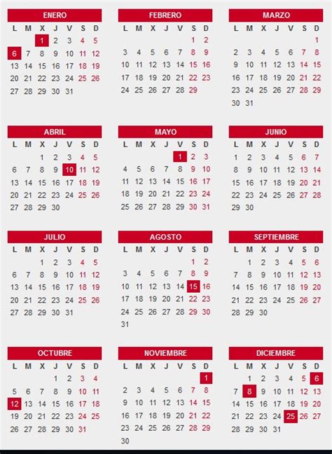 Calendario Festivos 2020