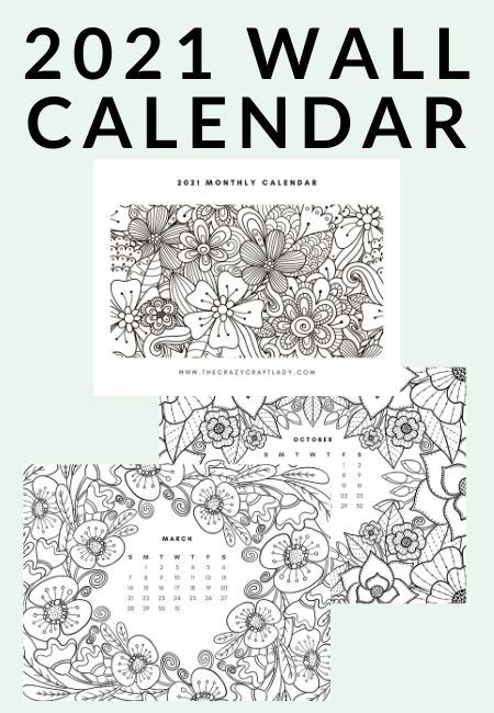 Free Printable Coloring Calendar For Adults 2021