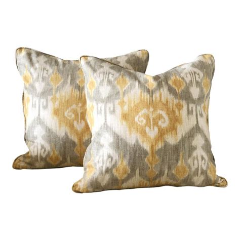 24 Printed Yellow And Gray Ikat Pillows A Pair Pillows Ikat Pillows