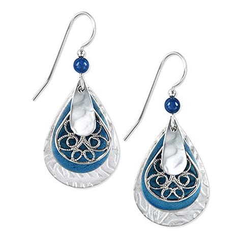 Earrings Drop Dangle Blue Silver Tone Teardrop Dangle Earrings