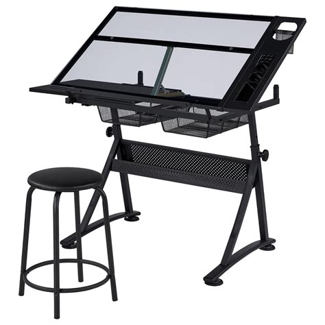 Easyfashion Glass Drafting Table Height Adjustable Art Craft Desk