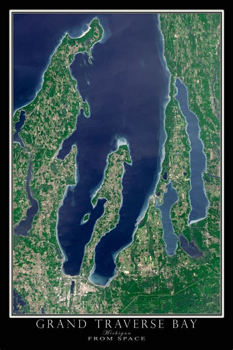 Adding a photo to a place. The Grand Traverse Bay Michigan Satellite Poster Map | Michigan travel, Michigan, State of michigan