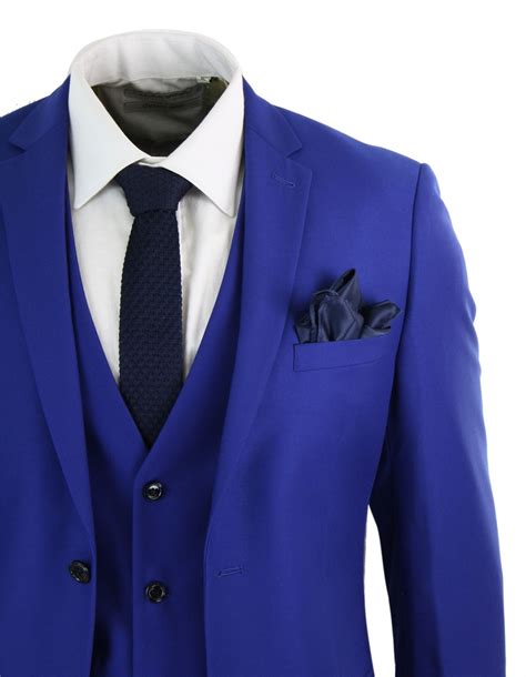 mens 3 piece royal blue tailored fit complete suit best man groom prom wedding ebay