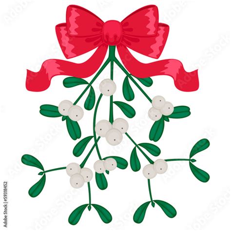 Mistletoe With Red Bow Isolated On White Background Stock Image And