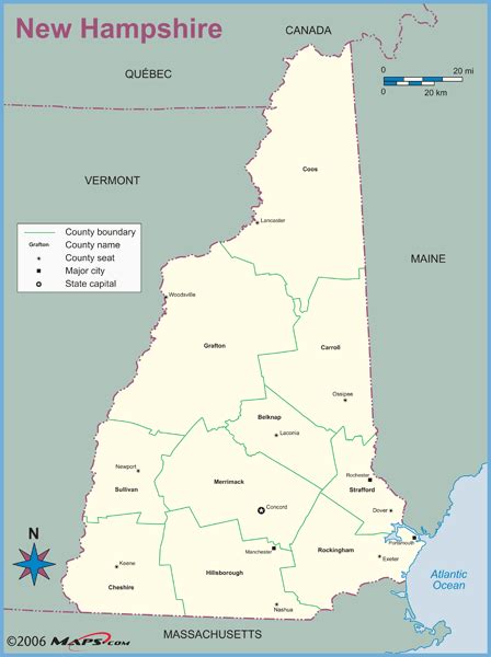 New Hampshire County Outline Wall Map By Mapsales