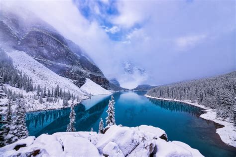 Photo Winter Moraine Lake Mountains Free Pictures On Fonwall