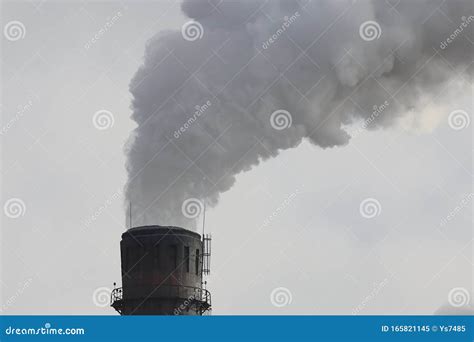 Factory Chimney Smoking With Dense White Smoke Industrial Pollution Of