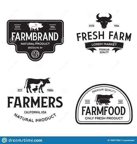 Farmers Market Logo Templates Stamps Labels Badges Set Trendy Retro