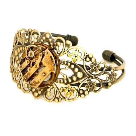 Steampunk Antiqued Brass Filigree Cuff Bracelet By Velvetmechanism