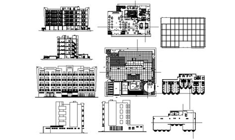 Elevation And Plan Of Hotel Multi Story Building D Drawing In Autocad