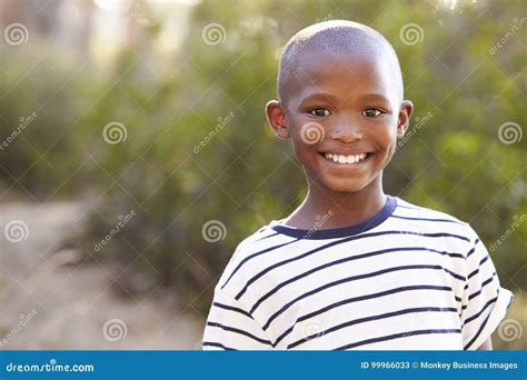Smiling Young Black Boy Looking To Camera Outdoors Stock Image Image