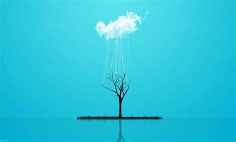 Cloud Tree Summer Rain Minimalistic Blue Hd Wallpaper Peakpx