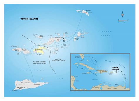 Large Detailed Political Map Of Virgin Islands With Cities And Airports