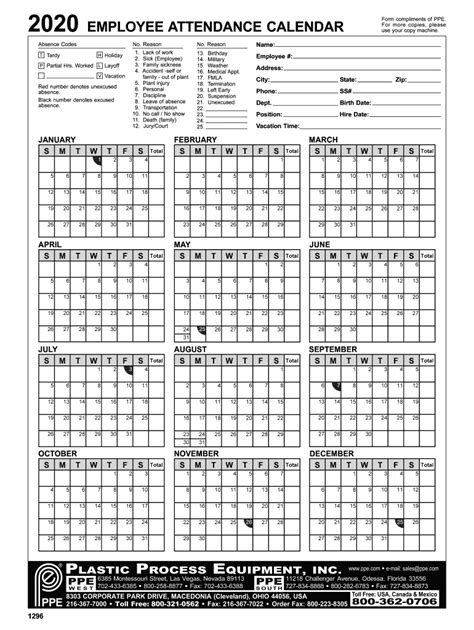 Various options that must include are biometric scanners. Free Employee Attendance Calendar 2020 - Calendar Inspiration Design