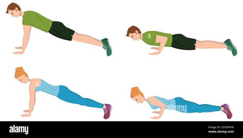 Man And Woman Doing Push Ups Male And Female Characters In Cartoon