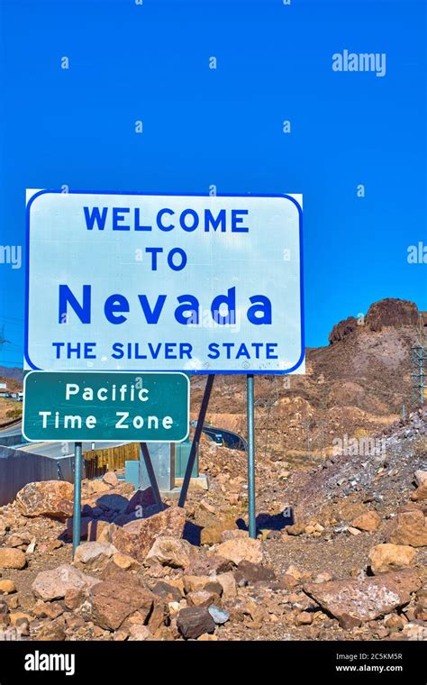 Welcome To Nevada State Border Sign Stock Photo Alamy