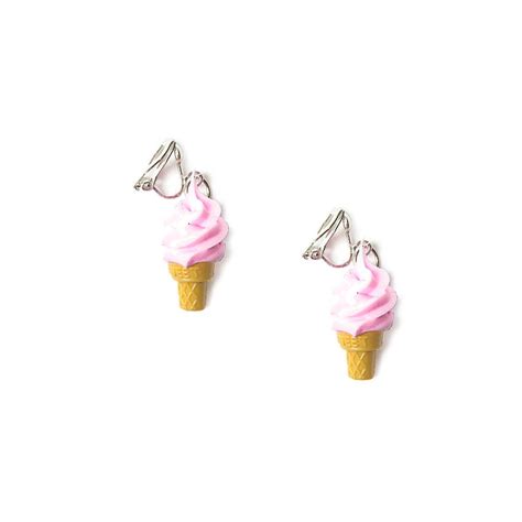 Pink Ice Cream Cone Clip On Drop Earrings Fashion Accessories Jewelry Cool Piercings Fashion