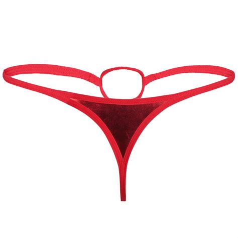 Mens Lingerie Patent Leather G String With Penis Hole Loop Bikini