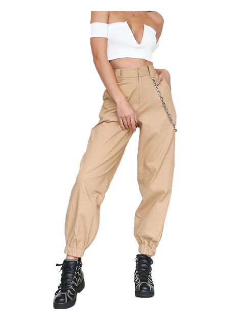 Diconna Womens Cargo Trousers Pants Solid Punk Loose Long Soft Pants
