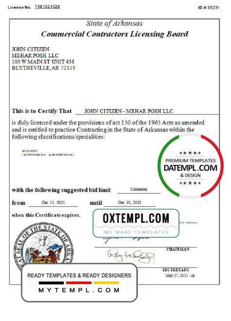USA Arkansas Commercial Contractors License Templates In Word And PDF Format Templ Cc Modelli