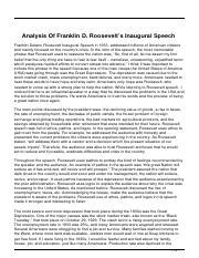 Analysis Of Franklin D Roosevelts Inaugural Speech Pdf Analysis Of