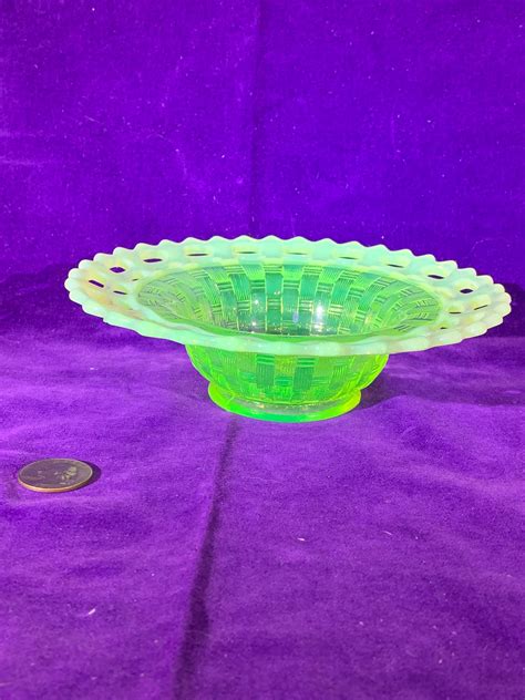 Vintage Antique Vaseline Glass Fenton Basket Weave Dish Etsy