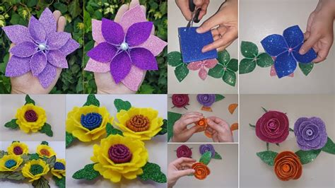 5 Easy Glitter Foam Sheet Flowers Diy Flower Making Youtube