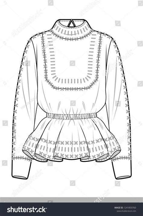 Blouse Fashion Flat Technical Drawing Template