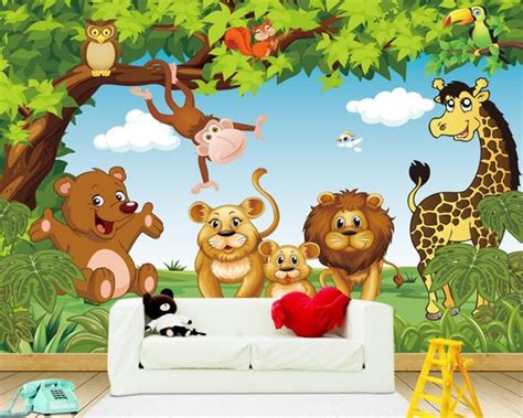 Beibehang Custom 3d Wallpaper Cartoon Animal Woods Children Bedroom