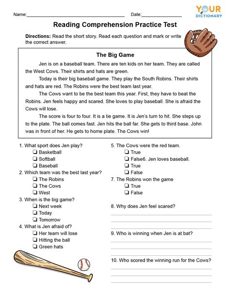 1st Grade Reading Comprehension Tests And Worksheets