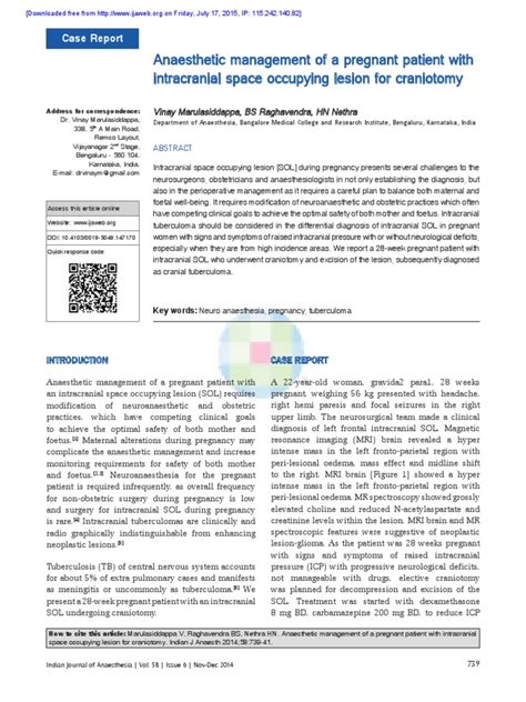 Anaesthetic Management Of A Pregnant Patient With Intracranial Space Occupying Lesion For