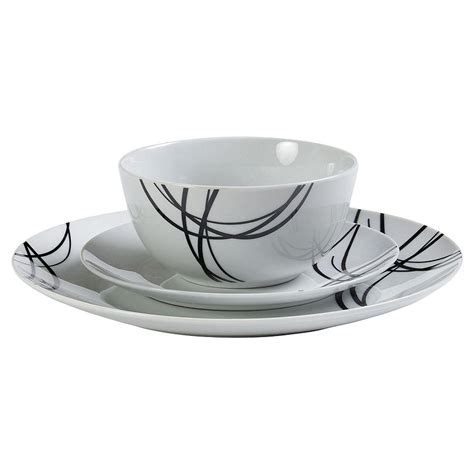 New Tesco Cirrus Black 12 Piece Dinner Set White And Black Ebay