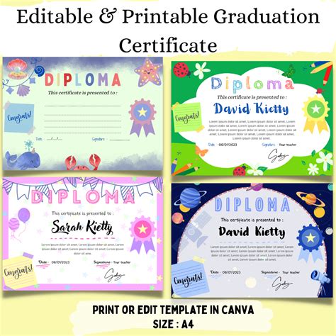 Printable And Editable Graduation Certificate Kindergarten To 5th Grade