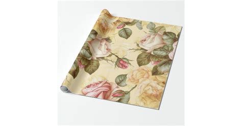 Vintage Pink Roses Wrapping Paper Zazzle