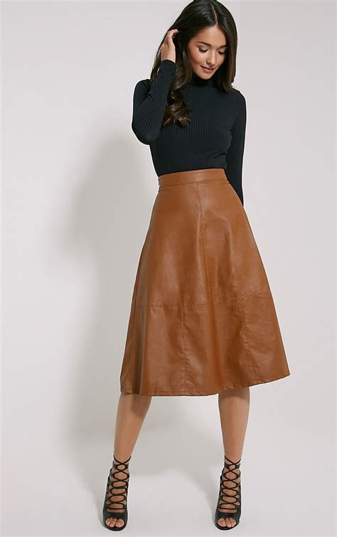 Alison Tan Pu A Line Skirt Skirts Prettylittlething A Line Skirt Outfits Leather A Line