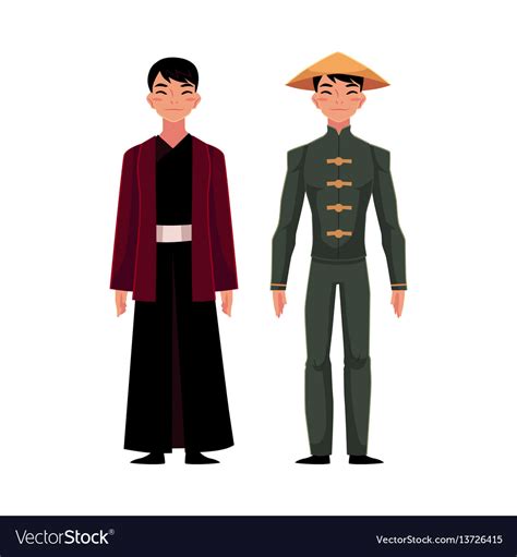 Two Chinese Men In Traditional National Costumes Vector Image