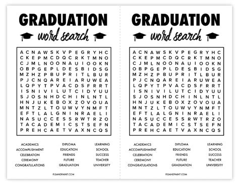 Free Printable Graduation Word Search Pjs And Paint