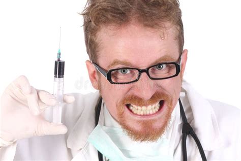 Crazy Nurse Giving Injection To Scared Man Stock Image Image Of