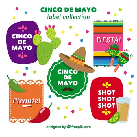 Free Vector Collection Of Colorful Stickers Of Cinco De Mayo