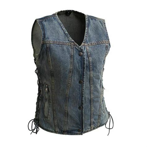 First Mfg Tiff V Neck Denim Motorcycle Vest